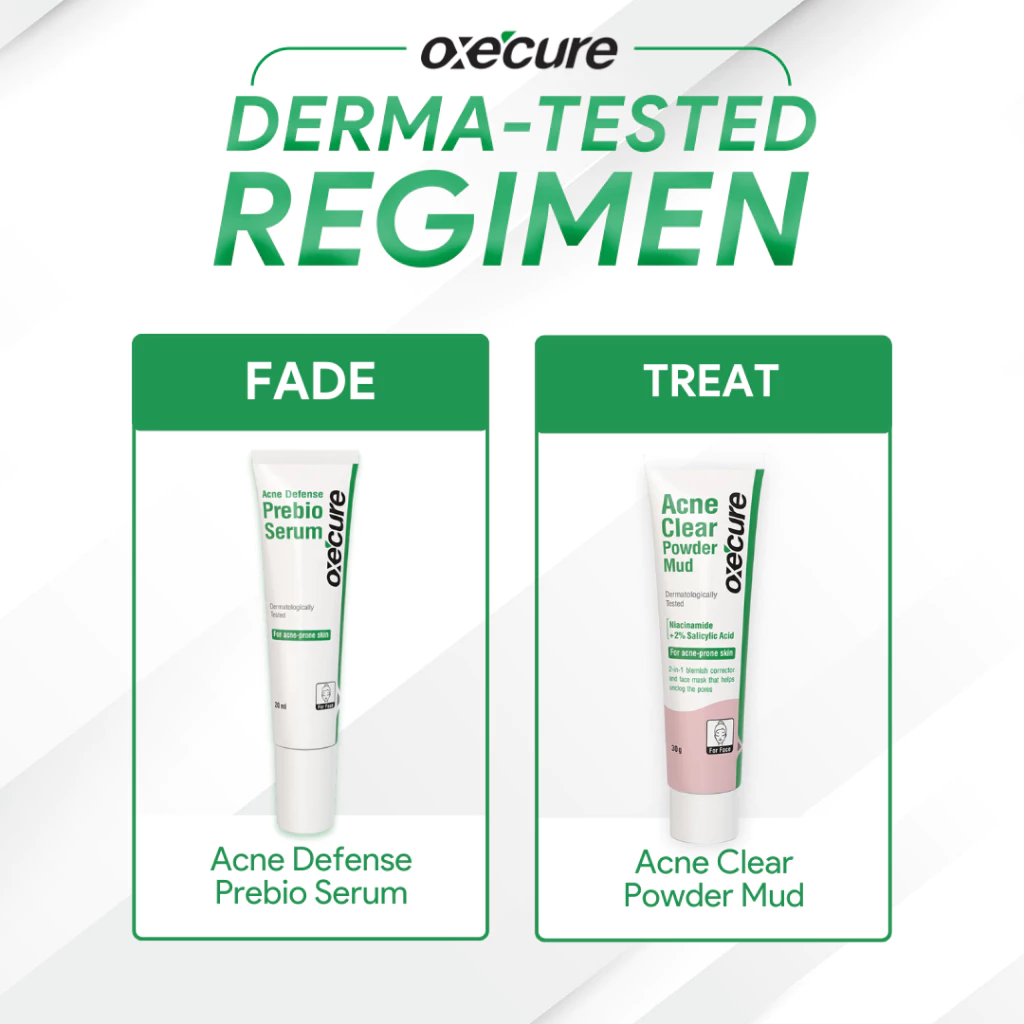 Oxecure Fade and Treat Duo: (Acne Clear Powder Mud 30g + Acne Defense Prebio Serum 20ml)