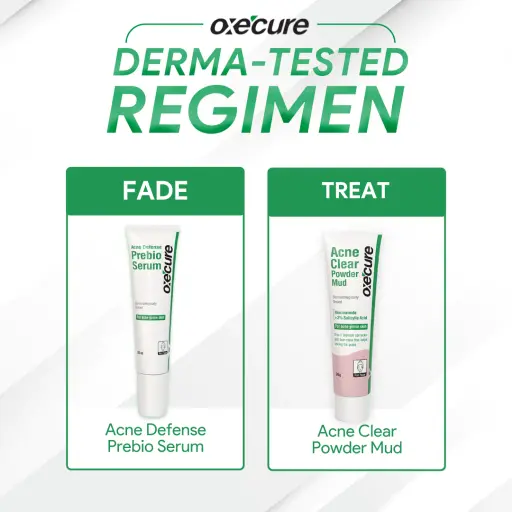 Oxecure Fade and Treat Duo: (Acne Clear Powder Mud 30g + Acne Defense Prebio Serum 20ml)